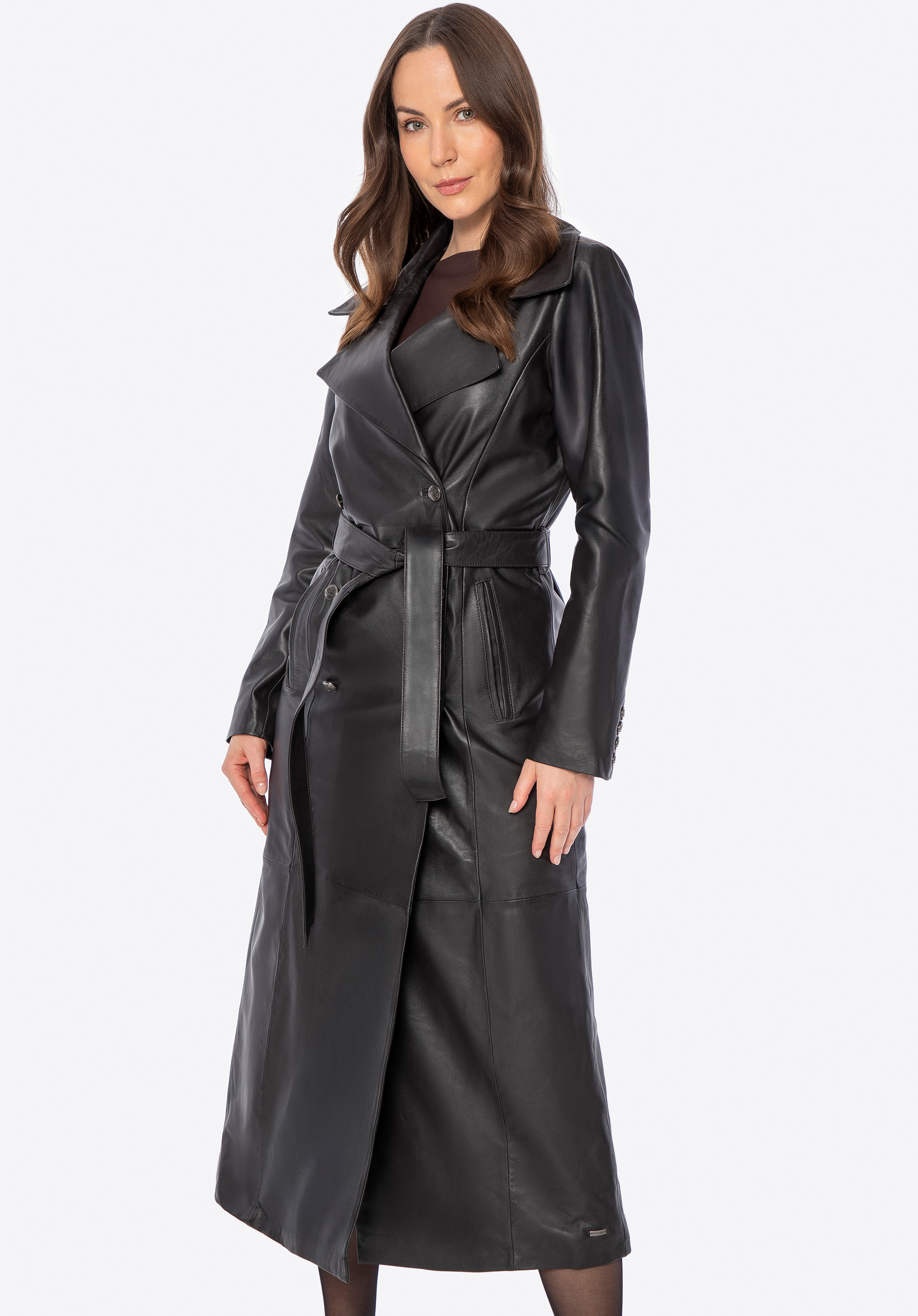 Dvouřadý kabát z přírodní ovčí kůže, tmavě hnědá, 101-09-803-4-L, Obrázek 1