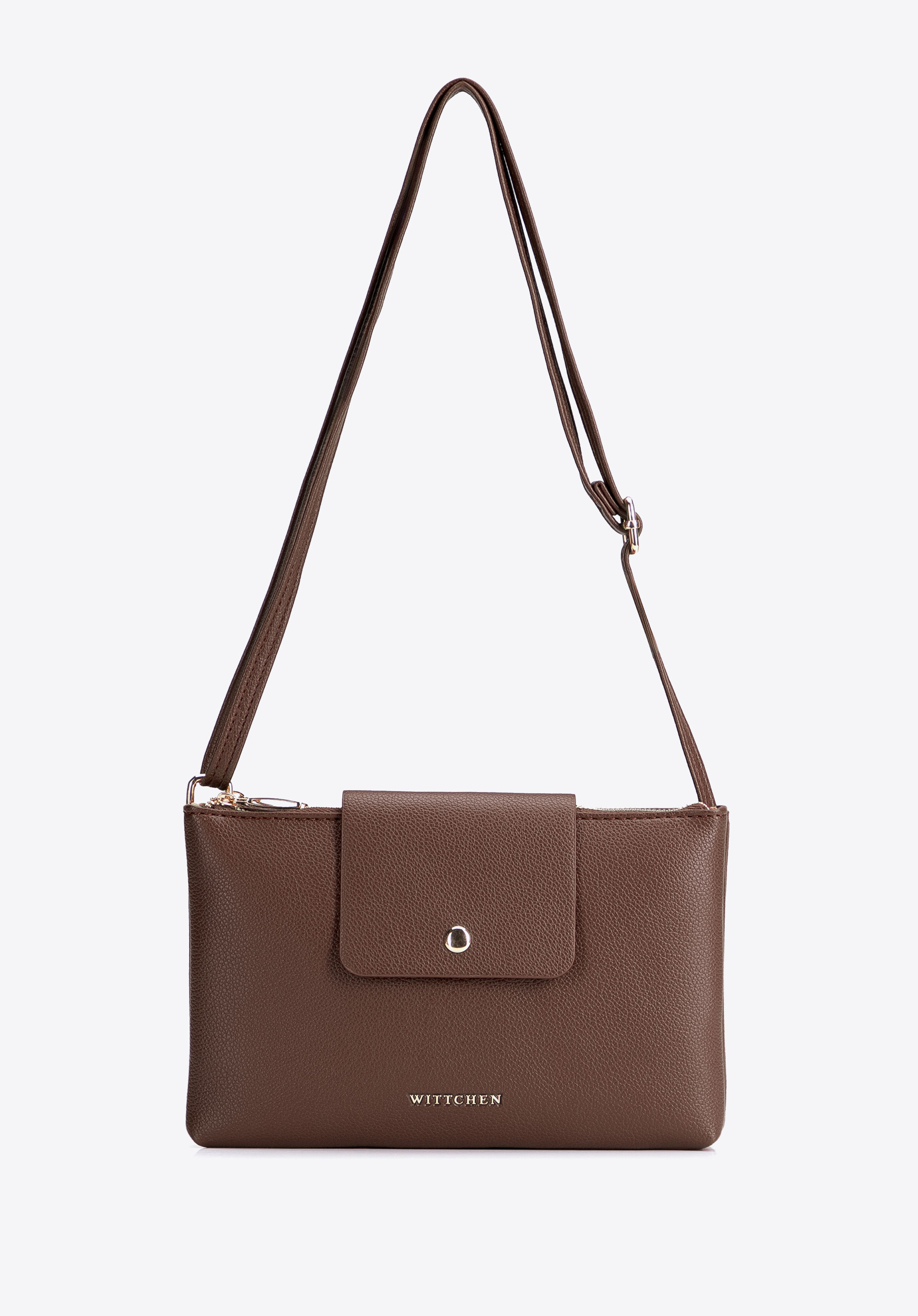 Malá dámská crossbody kabelka se dvěma přihrádkami, tmavě hnědá, 104-4Y-506-4, Obrázek 1