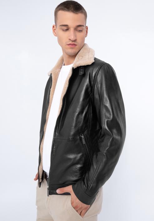 Pánská kožená bunda podšitá ekologickou kožešinou, tmavě hnědá, 97-09-857-4-XL, Obrázek 2