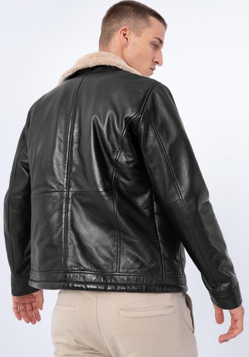 Pánská kožená bunda podšitá ekologickou kožešinou, tmavě hnědá, 97-09-857-5-XL, Obrázek 4