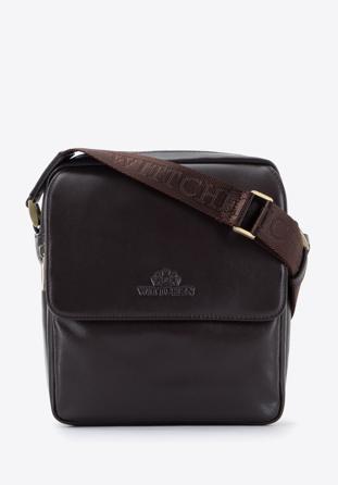 Pánská kožená taška s klopou, tmavě hnědá, 95-4U-031-4, Obrázek 1