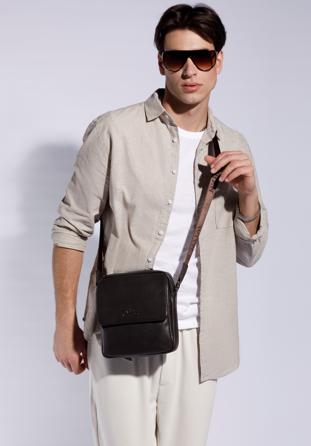 Pánská kožená taška s klopou, tmavě hnědá, 95-4U-031-4, Obrázek 1