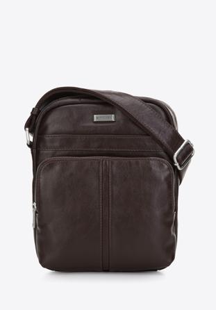Pánská kožená taška s vypouklou přední kapsou, tmavě hnědá, 97-4U-001-4, Obrázek 1