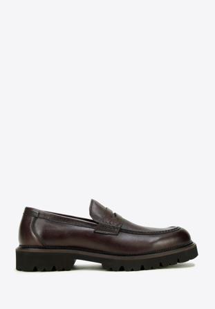 Pánské kožené boty s ozdobným lemováním, tmavě hnědá, 97-M-516-4-43, Obrázek 1