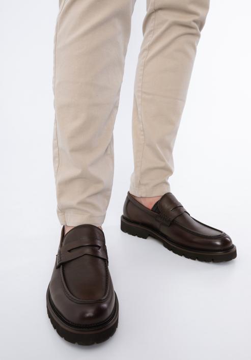 Pánské kožené boty s ozdobným lemováním, tmavě hnědá, 97-M-516-1-44, Obrázek 15