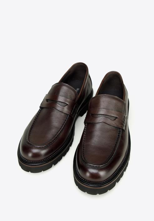 Pánské kožené boty s ozdobným lemováním, tmavě hnědá, 97-M-516-4-44, Obrázek 2
