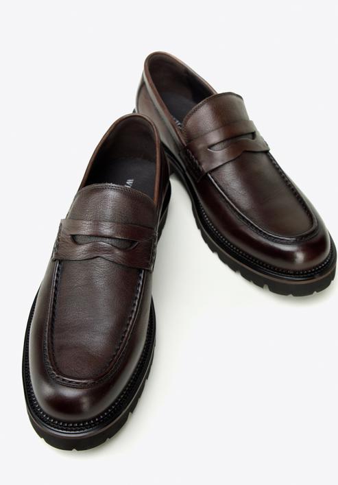 Pánské kožené boty s ozdobným lemováním, tmavě hnědá, 97-M-516-5-44, Obrázek 7