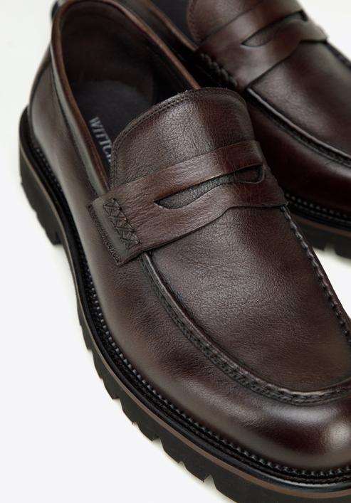 Pánské kožené boty s ozdobným lemováním, tmavě hnědá, 97-M-516-4-44, Obrázek 8