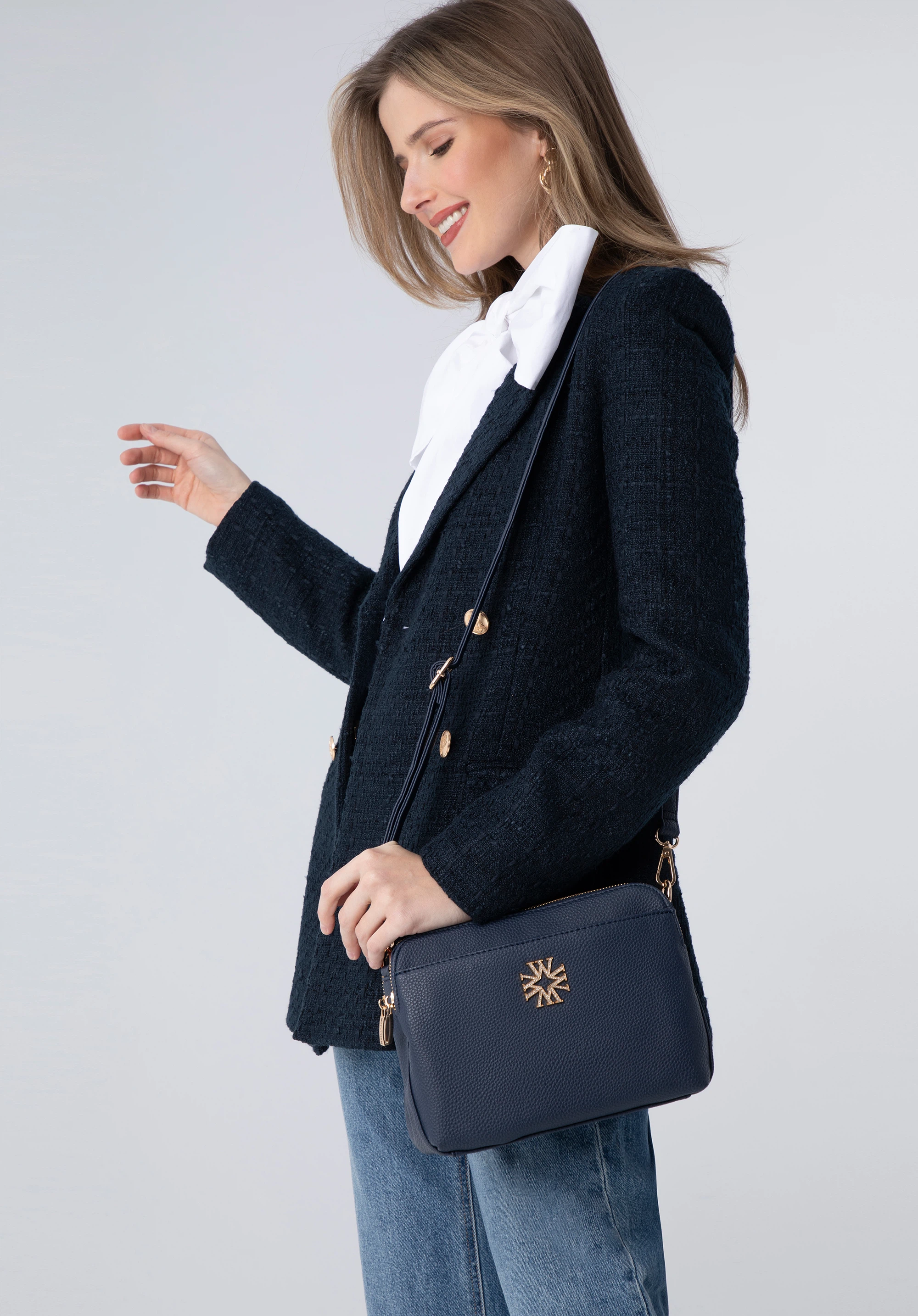 Crossbody kabelka z umělé kůže, tmavě modrá, 29-4Y-016-B7, Obrázek 1