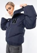 Dámská bunda lemovaným límcem a ekologickou kožešinou, tmavě modrá, 97-9D-901-N-XL, Obrázek 2