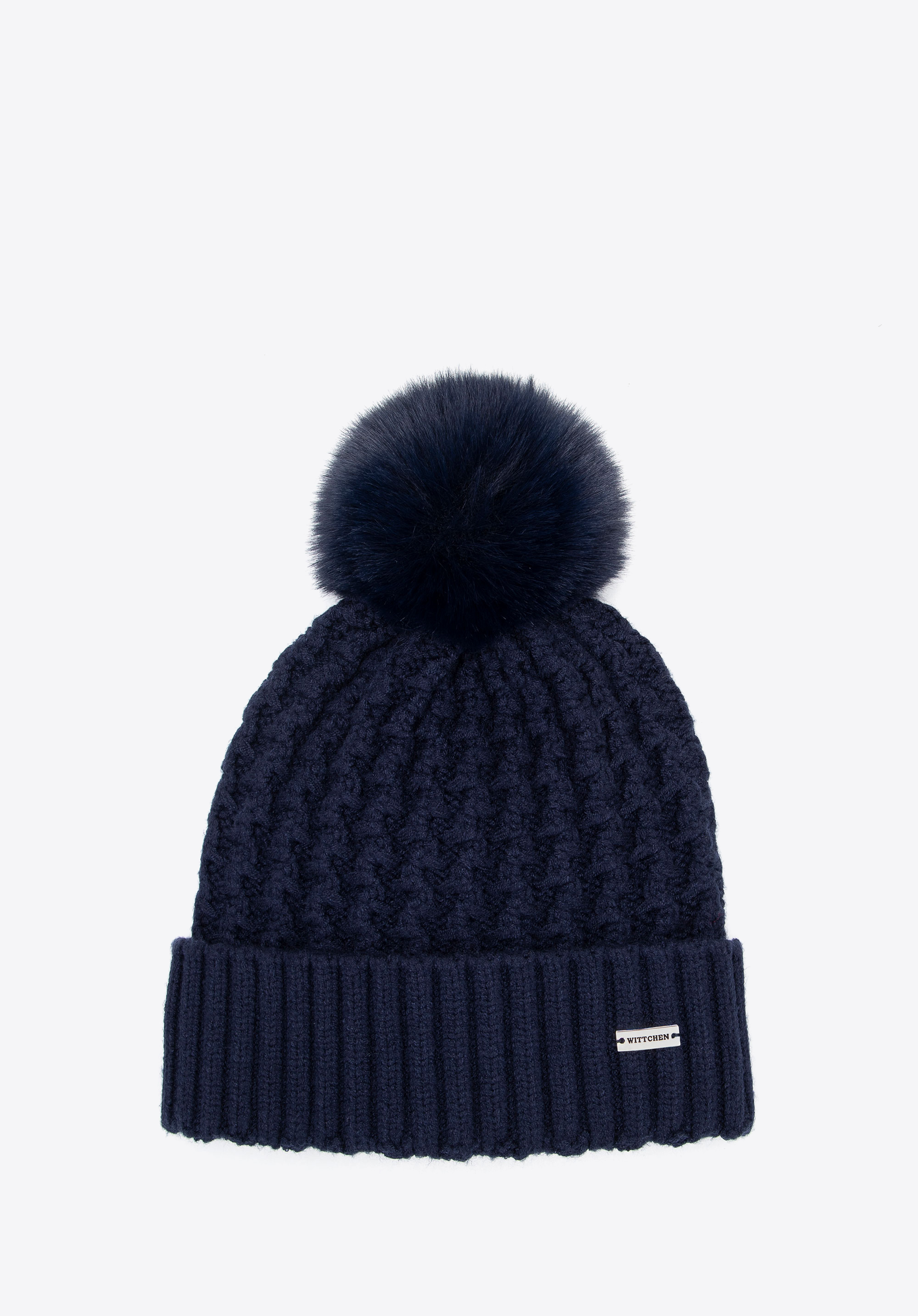 Dámská čepice s hrubým pleteným vzorem, tmavě modrá, 101-HF-105-N, Obrázek 1