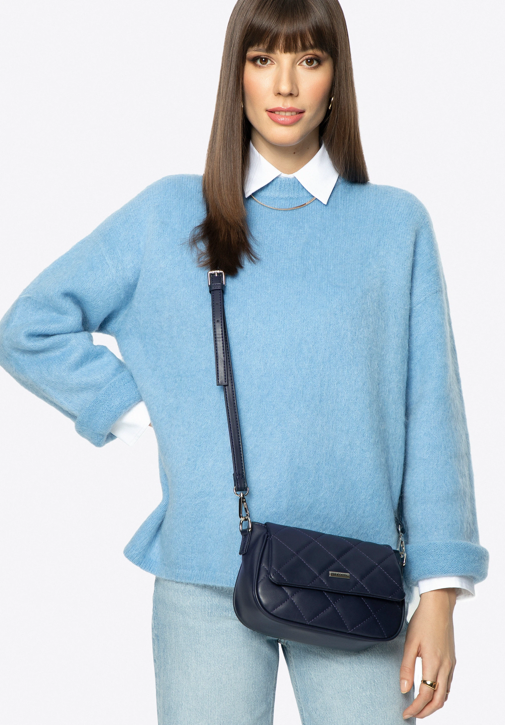 Dámská prošívaná crossbody kabelka z umělé kůže, tmavě modrá, 29-4Y-609-7, Obrázek 1