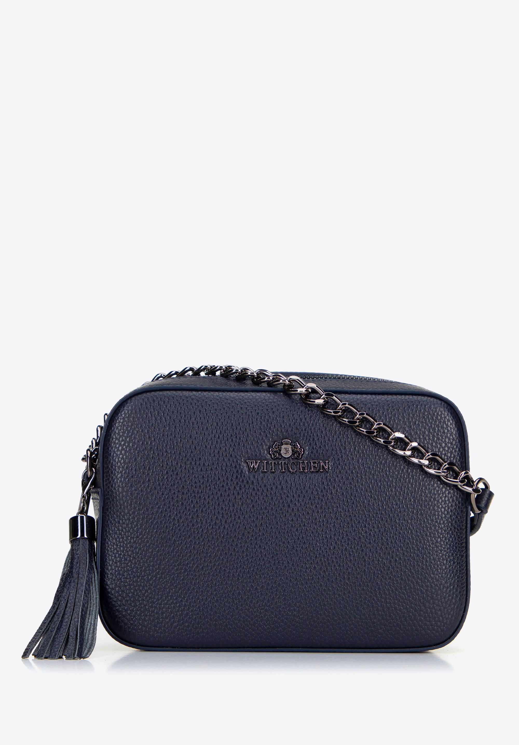 Dámská řetízková kožená crossbody kabelka, tmavě modrá, 29-4E-015-N, Obrázek 1
