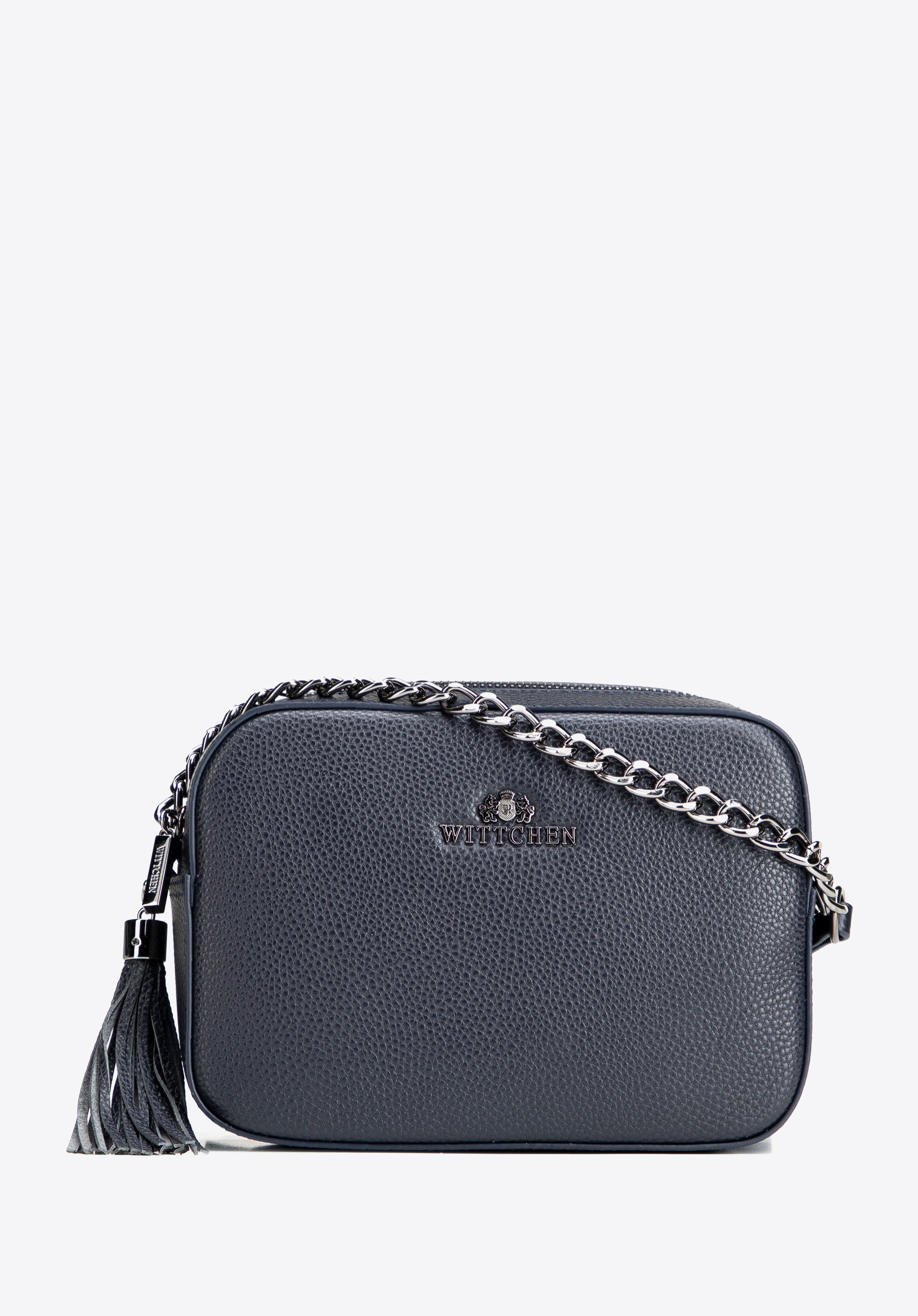 Dámská řetízková kožená crossbody kabelka, tmavě modrá, 29-4E-015-N, Obrázek 1