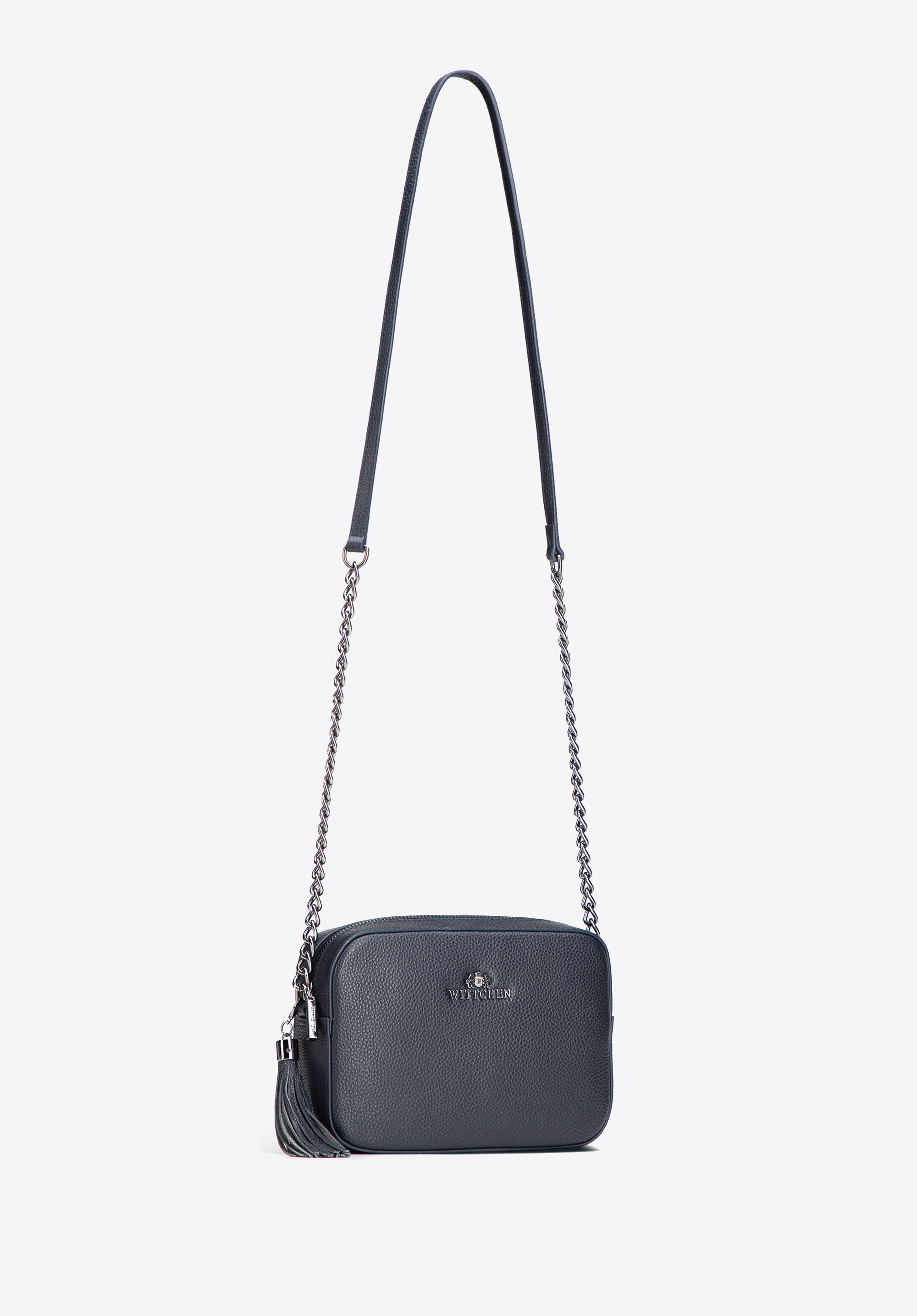 Dámská řetízková kožená crossbody kabelka, tmavě modrá, 29-4E-015-N, Obrázek 1