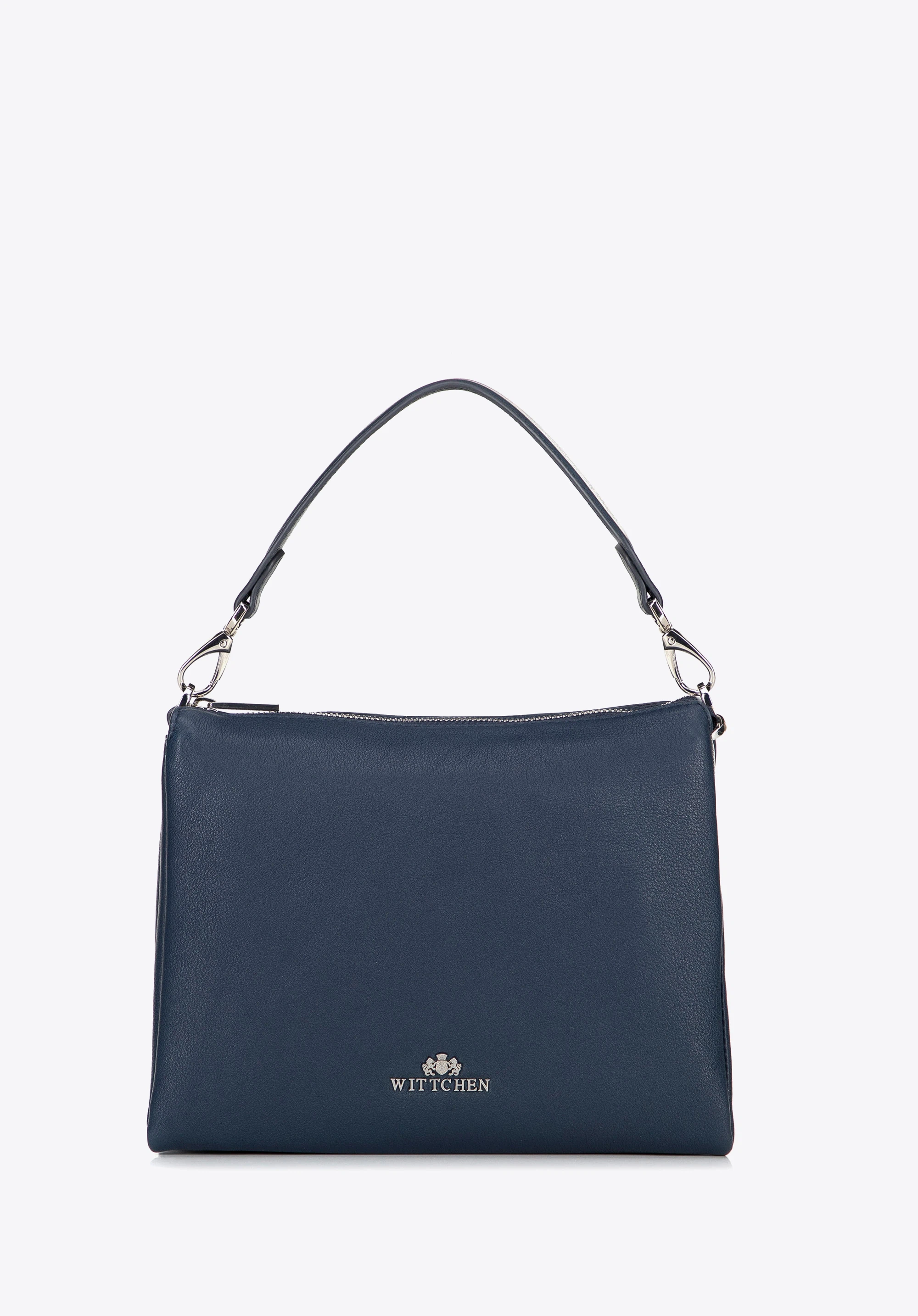 Dámská tříkomorová kožená crossbody kabelka, tmavě modrá, 100-4E-808-7, Obrázek 1