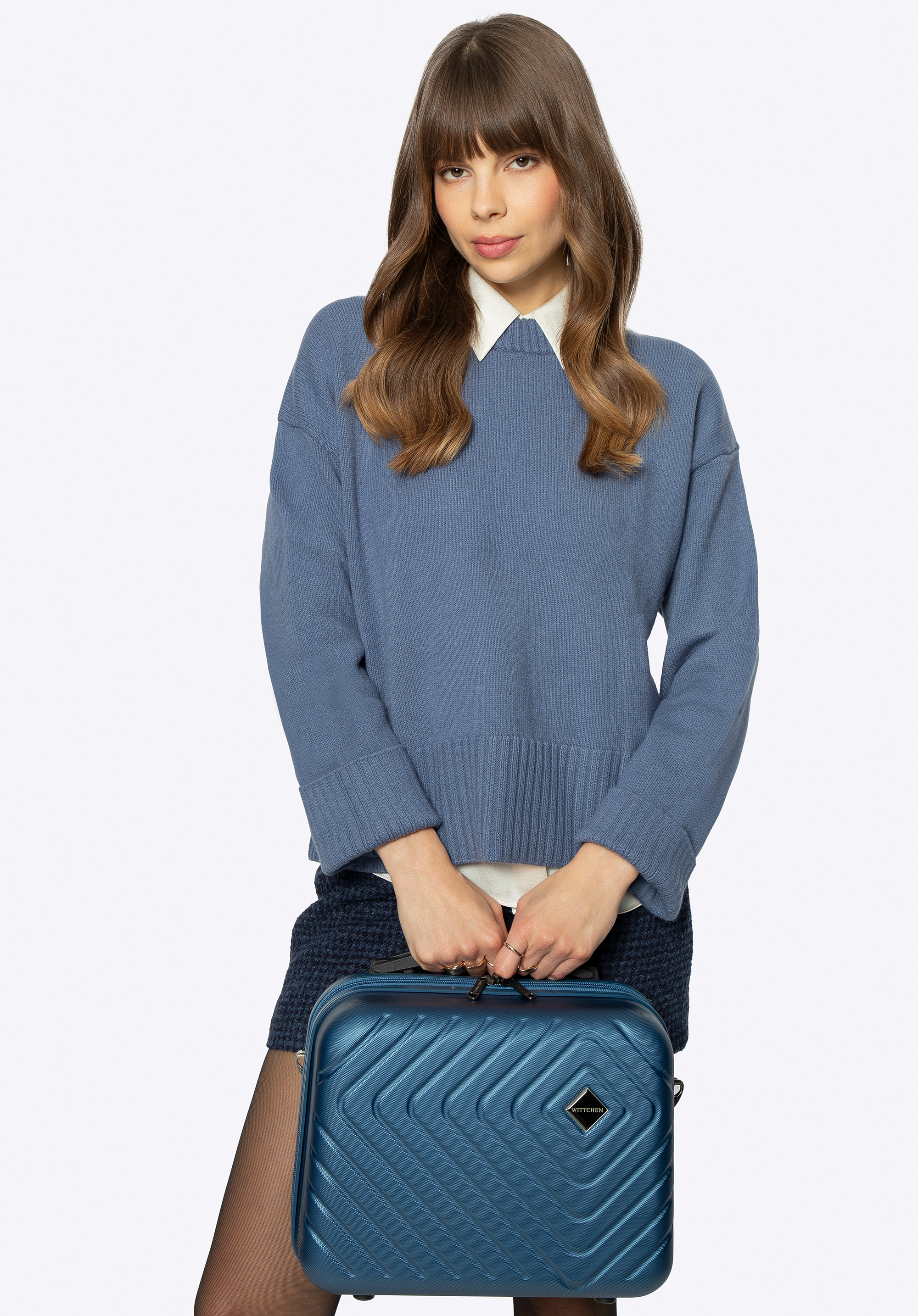 Kosmetická taška ABS z geometrickým ražením, tmavě modrá, 56-3A-754-91, Obrázek 1