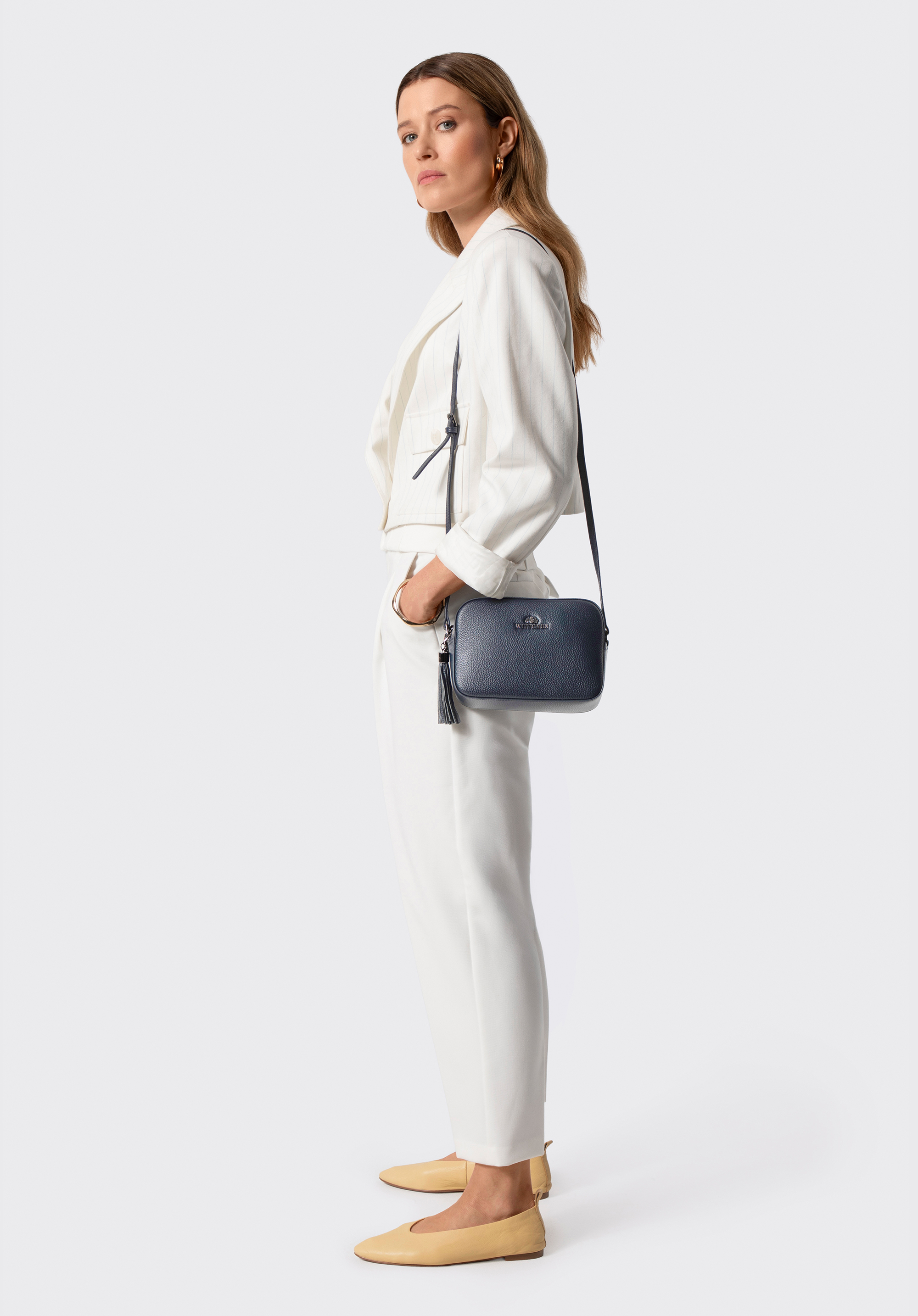 Kožená crossbody kabelka ve tvaru krabice, tmavě modrá, 29-4E-014-7, Obrázek 1