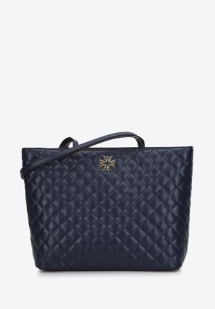 Kožená dámská kabelka s ozdobným monogramem, tmavě modrá, 97-4E-610-N, Obrázek 1