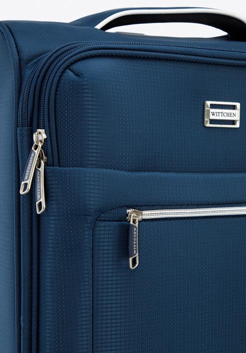 Velký měkký kufr s lesklým zipem na přední straně, tmavě modrá, 56-3S-853-10, Obrázek 10