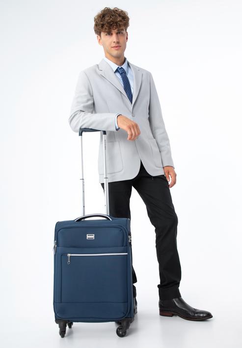 Malý měkký kufr s lesklým zipem na přední straně, tmavě modrá, 56-3S-851-35, Obrázek 15