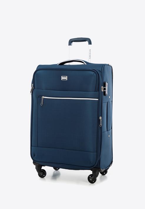 Malý měkký kufr s lesklým zipem na přední straně, tmavě modrá, 56-3S-851-35, Obrázek 4
