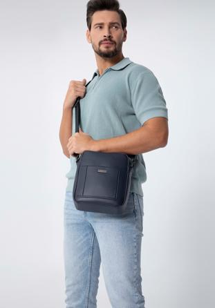 Pánská taška z ekologické kůže s lemovanou přední kapsou, tmavě modrá, 98-4P-513-7, Obrázek 1