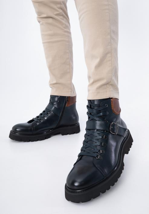 Pánské kožené boty s přezkou, tmavě modrá, 97-M-502-N-43, Obrázek 15
