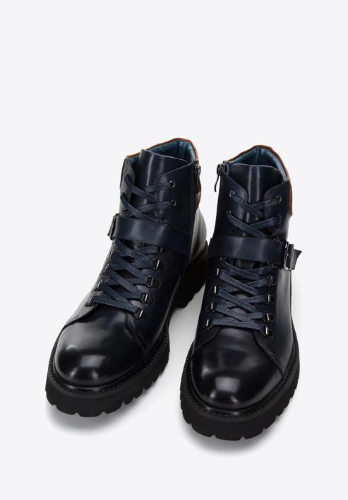 Pánské kožené boty s přezkou, tmavě modrá, 97-M-502-N-43, Obrázek 2