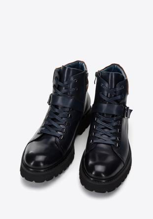 Pánské kožené boty s přezkou, tmavě modrá, 97-M-502-N-39, Obrázek 1