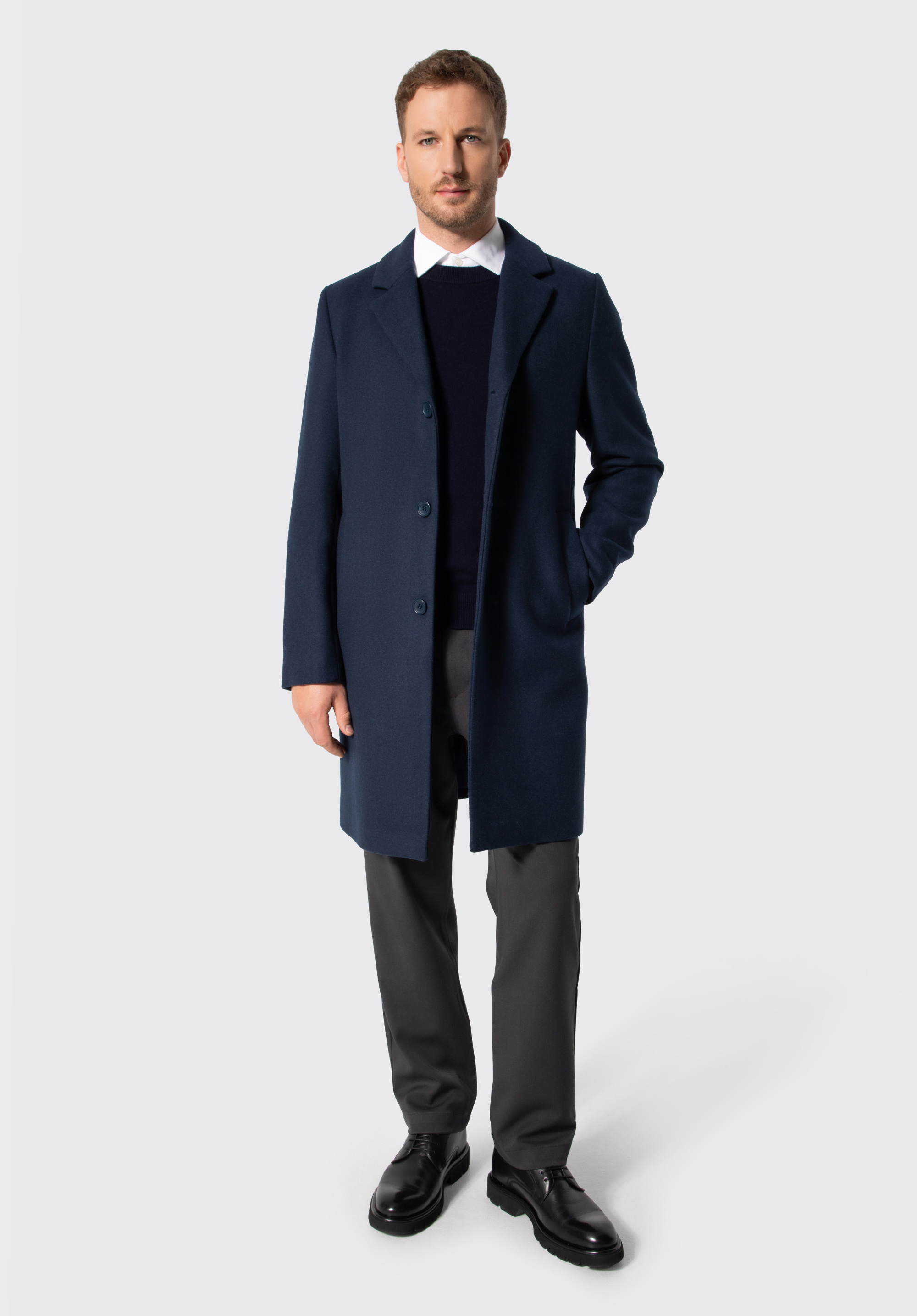 Pánský kabát ze směsi vlny, tmavě modrá, 103-9W-750-N-M, Obrázek 1