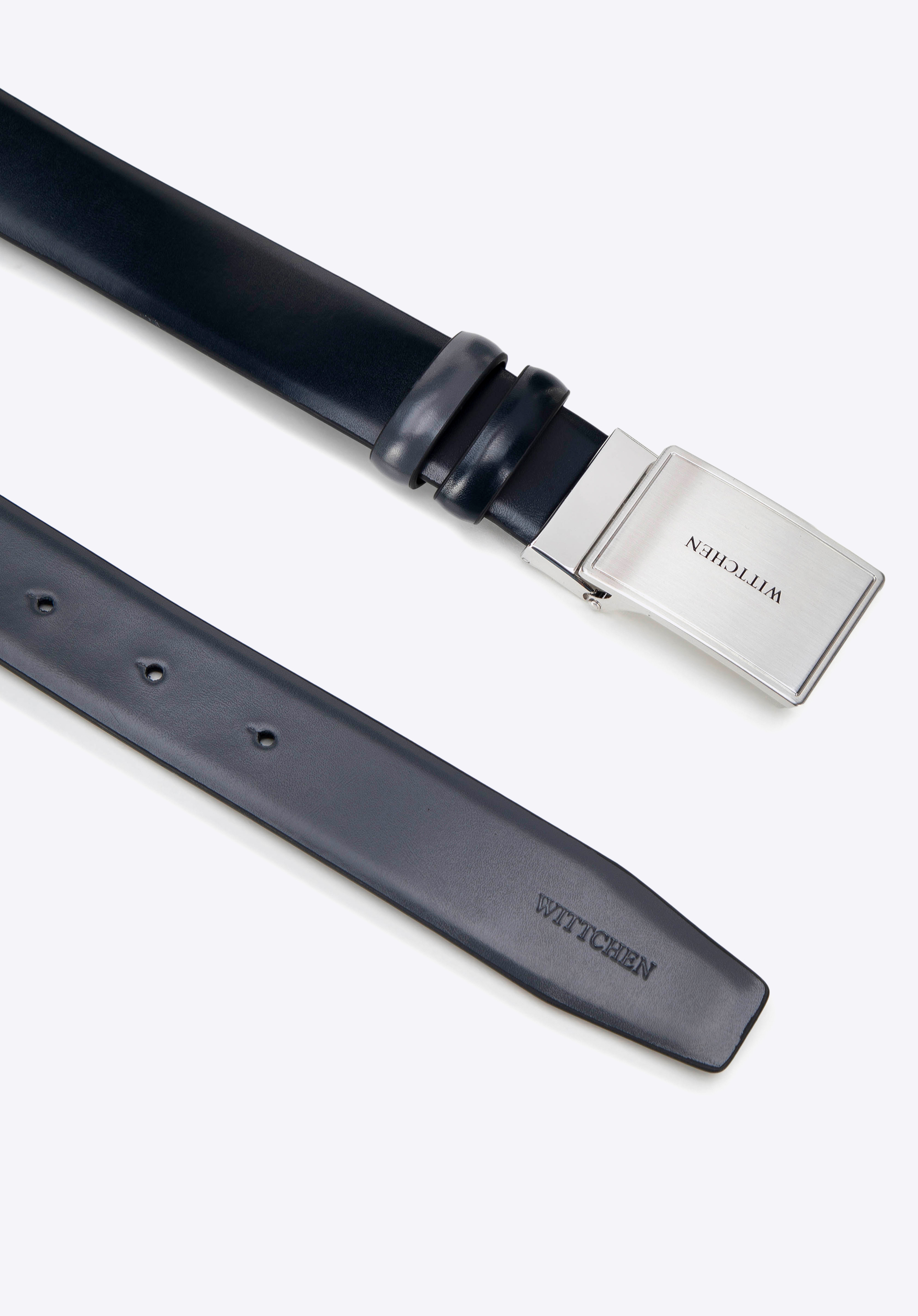 Pánský kožený opasek s plátovou sponou, tmavě modrá, 29-8M-005-7-11, Obrázek 1