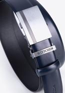 Pánský kožený opasek se zdobenou automatickou sponou, tmavě modrá, 98-8M-902-1-90, Obrázek 3
