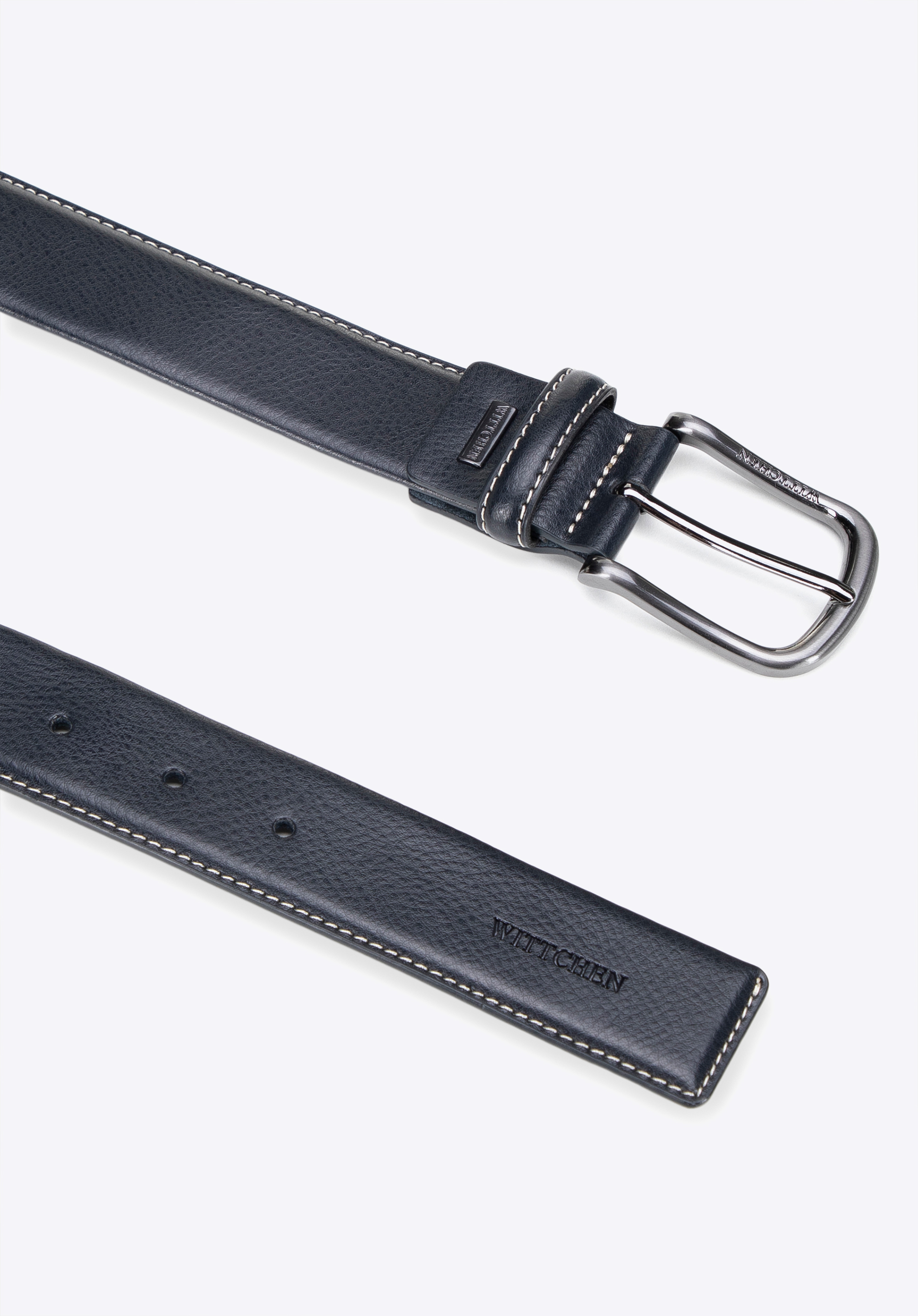 Pánský opasek z přírodní kůže s prošíváním, tmavě modrá, 101-8M-215-N-M, Obrázek 1