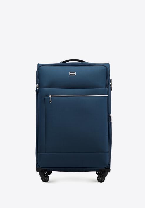 Velký měkký kufr s lesklým zipem na přední straně, tmavě modrá, 56-3S-853-10, Obrázek 1