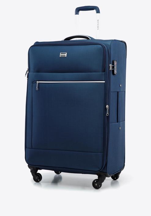 Velký měkký kufr s lesklým zipem na přední straně, tmavě modrá, 56-3S-853-90, Obrázek 4