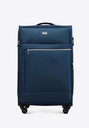 Velký měkký kufr s lesklým zipem na přední straně, tmavě modrá, 56-3S-853-90, Obrázek 1