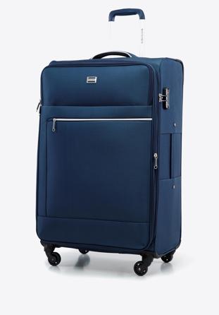 Velký měkký kufr s lesklým zipem na přední straně