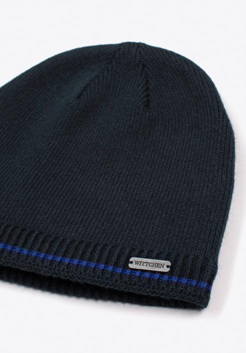 Pánská čepice s barevným proužkem, tmavě modro-modrá, 97-HF-015-86, Obrázek 2