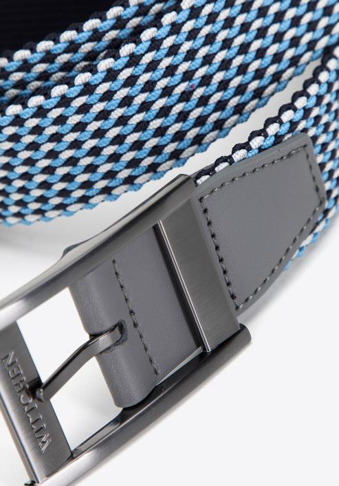 Pánský oboustranný pletený pásek, tmavě modro-modrá, 98-8M-001-1-90, Obrázek 3