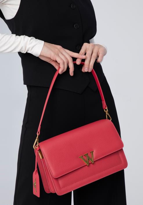 Dámská kožená kabelka s písmenem "W", tmavě růžová, 98-4E-202-1, Obrázek 15