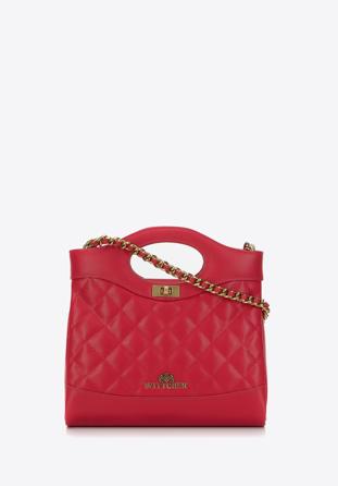 Prošívaná kožená dámská kabelka s řetízkem, tmavě růžová, 98-4E-211-P, Obrázek 1