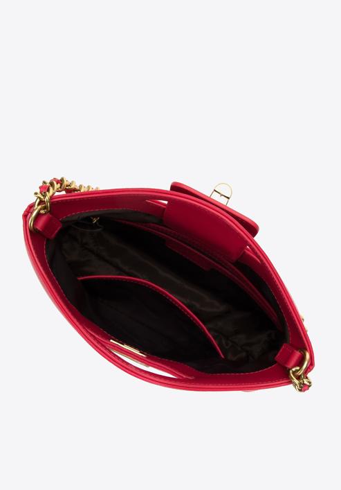 Prošívaná kožená dámská kabelka s řetízkem, tmavě růžová, 98-4E-211-P, Obrázek 3