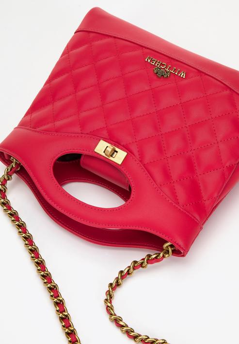 Prošívaná kožená dámská kabelka s řetízkem, tmavě růžová, 98-4E-211-0, Obrázek 4