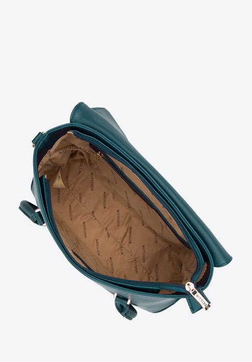 Dámská kabelka  z ekologické kůže s vykrojenou klopou, tmavě tyrkysová, 97-4Y-600-1, Obrázek 3