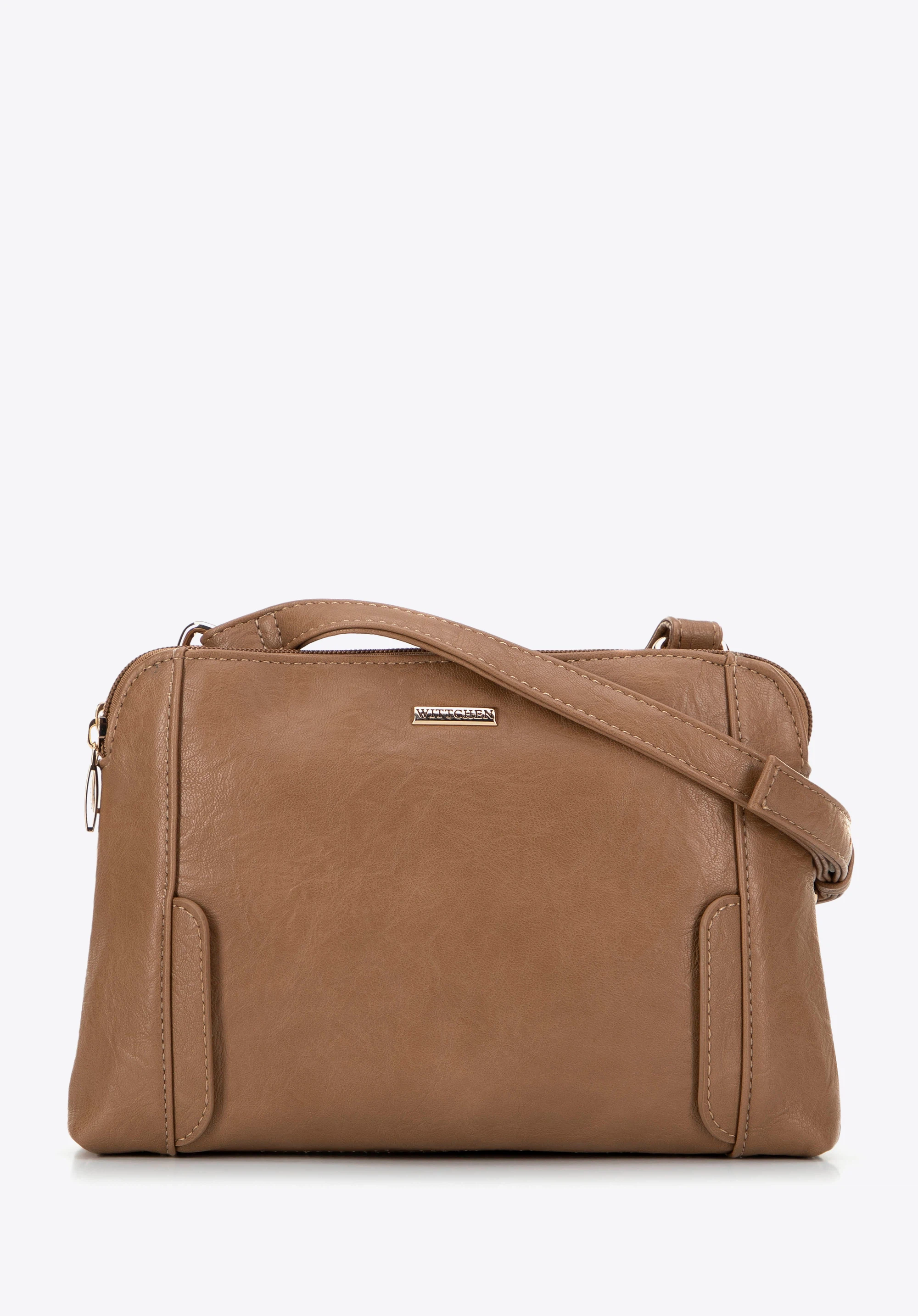 Dámska crossbody kabelka z imitácie kože s dvoma priehradkami, tmavobéžová, 99-4Y-631-9, Obrázok 1