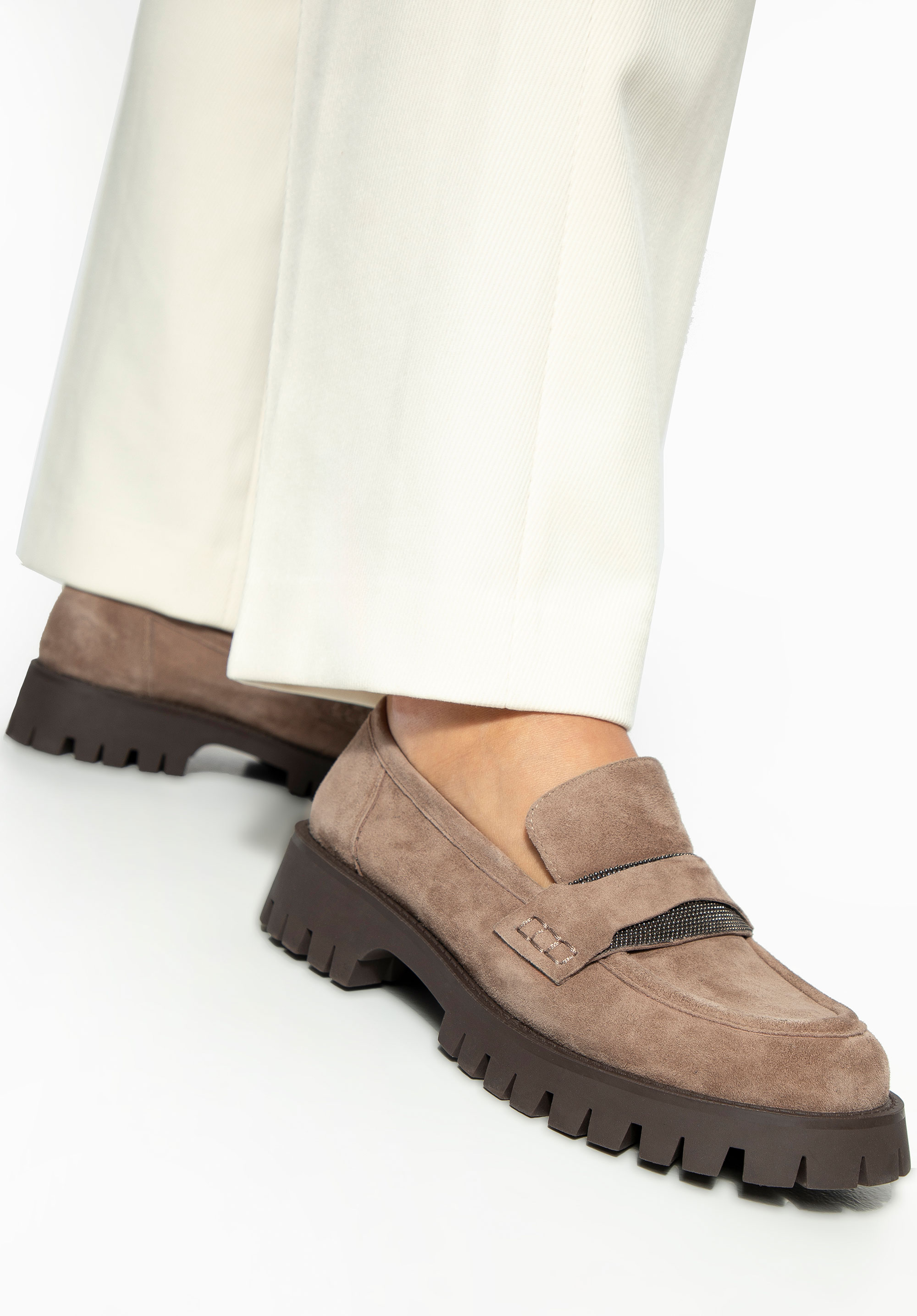 Semišové mokasíny s ozdobným detailom, tmavobéžová, 99-D-952-9-39, Obrázok 1