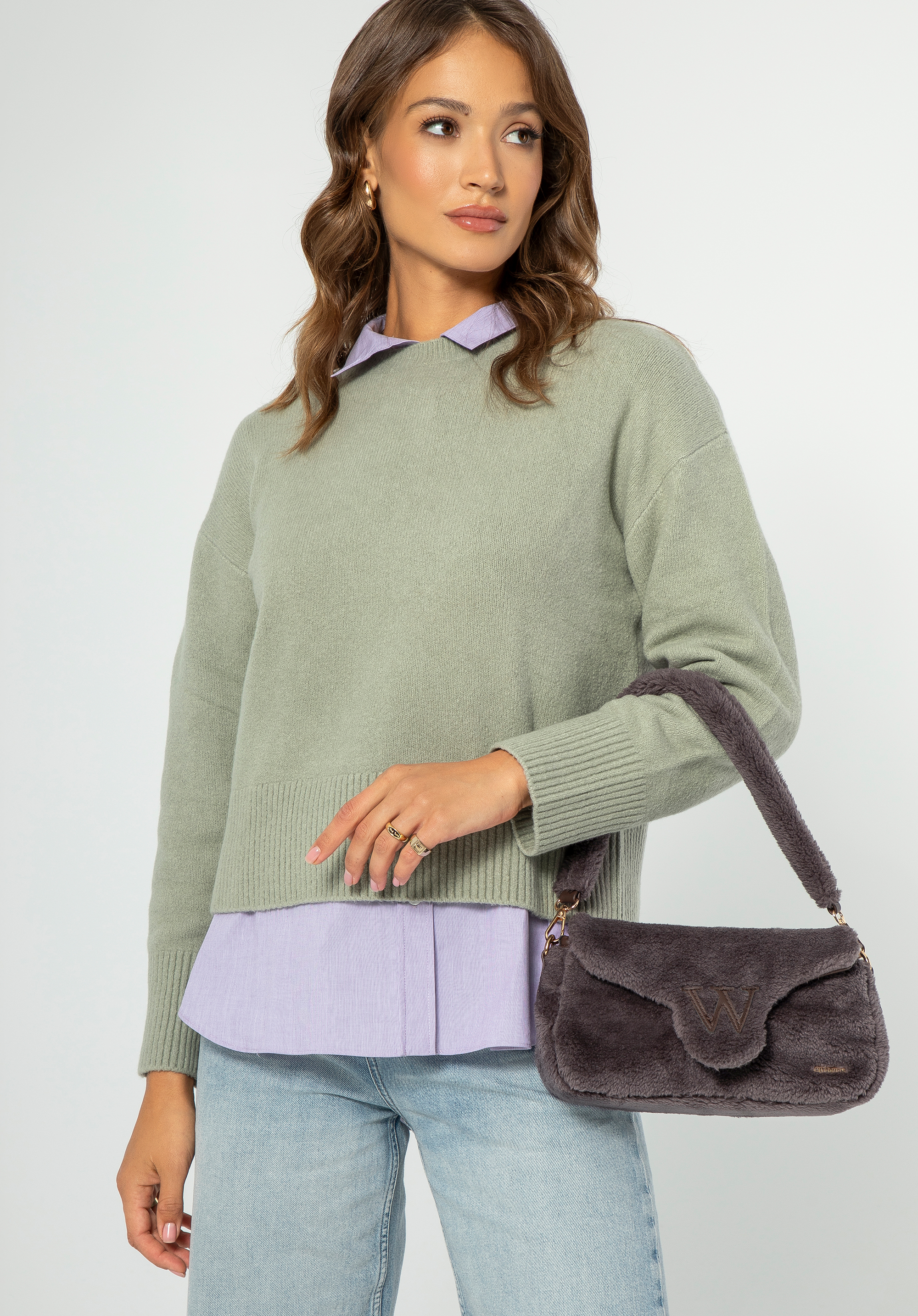 Taška s chlopňou z plyšovej umelej kožušiny