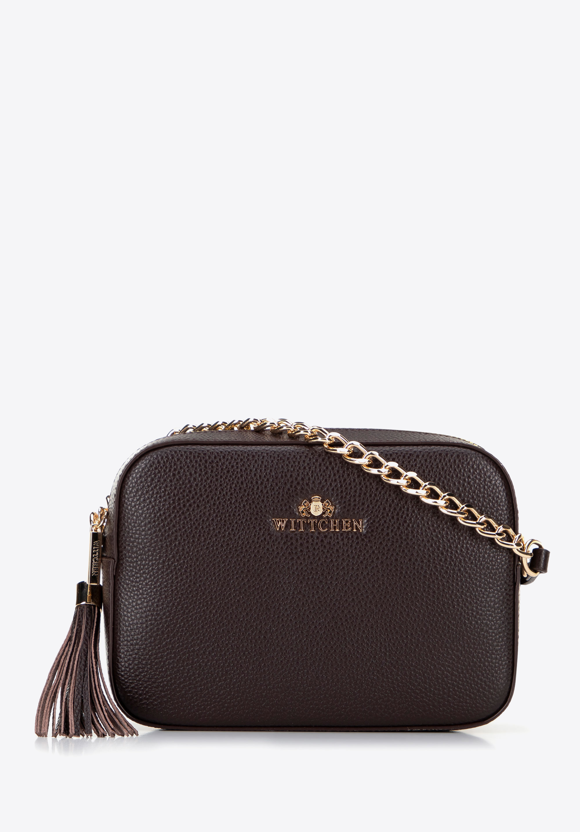 Women''s chain leather crossbody bag, tmavohnedá, 29-4E-015-4, Obrázok 1