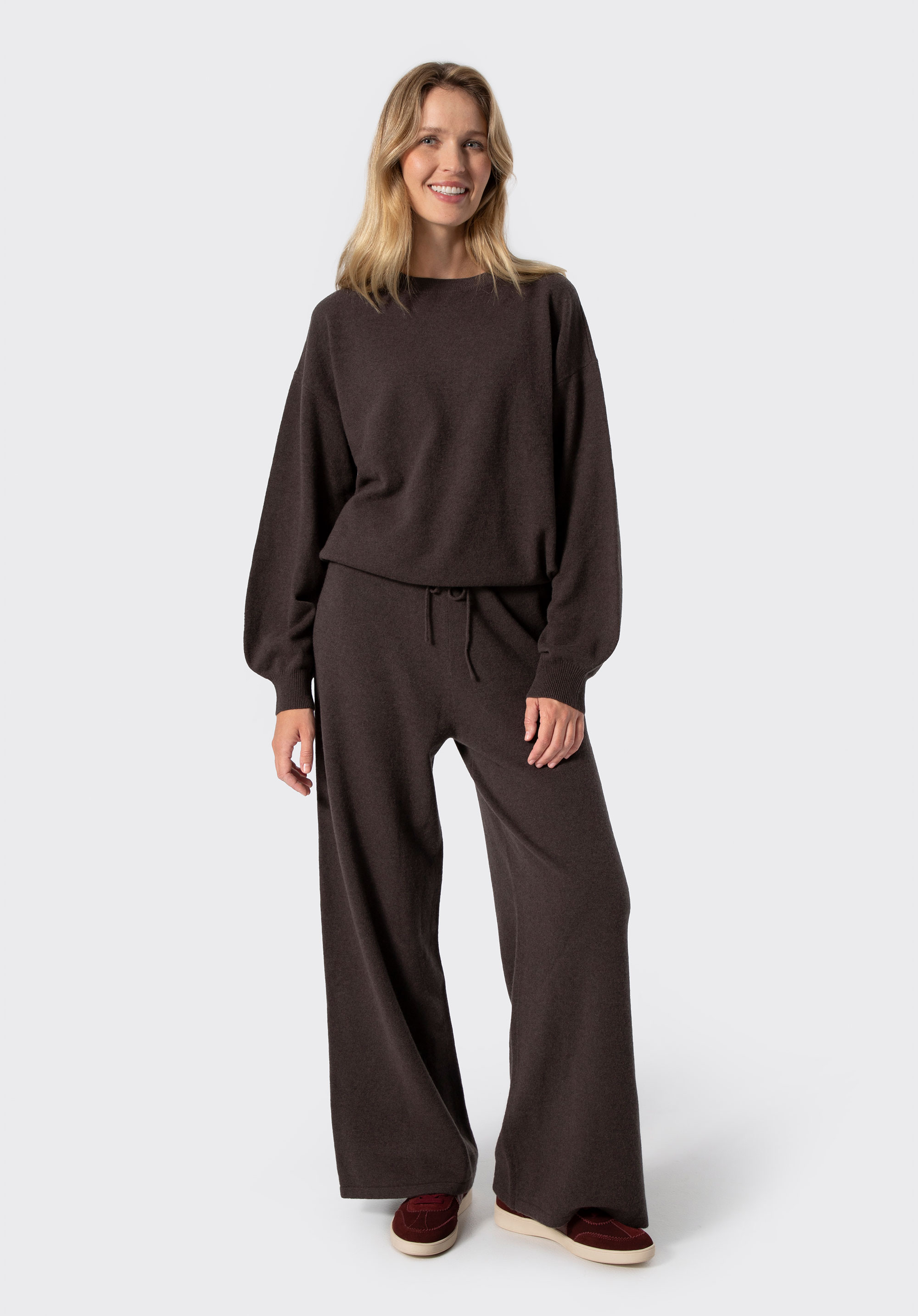 Dámsky oversize vlnený set so širokými nohavicami, tmavohnedá, 29-99-008-4-L_XL, Obrázok 1